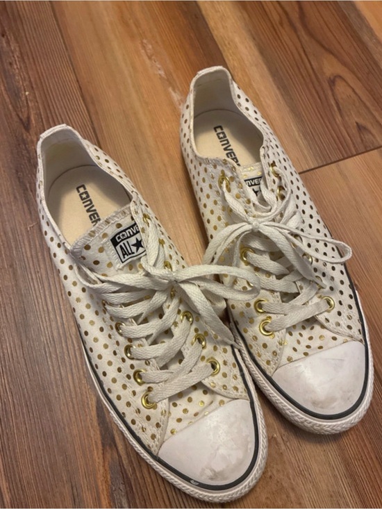 Converse Shoes - Converse Women’s Low Top Sneakers in White with Gold Polka Dots
